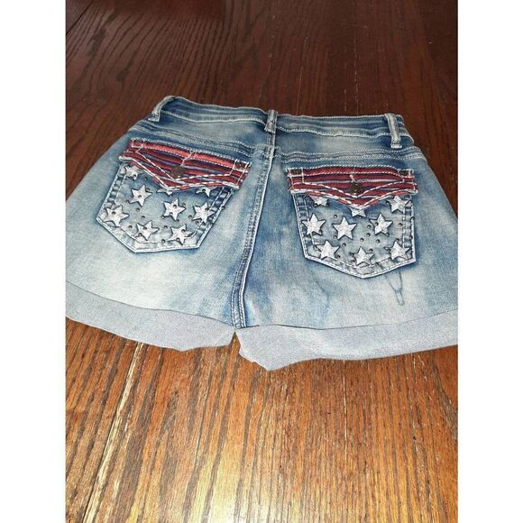 Jr Sz 3 Blue Savvy Distressed Blue Denim Patriotic Blue Jean Daisy Dukes Shorts - Picture 1 of 6